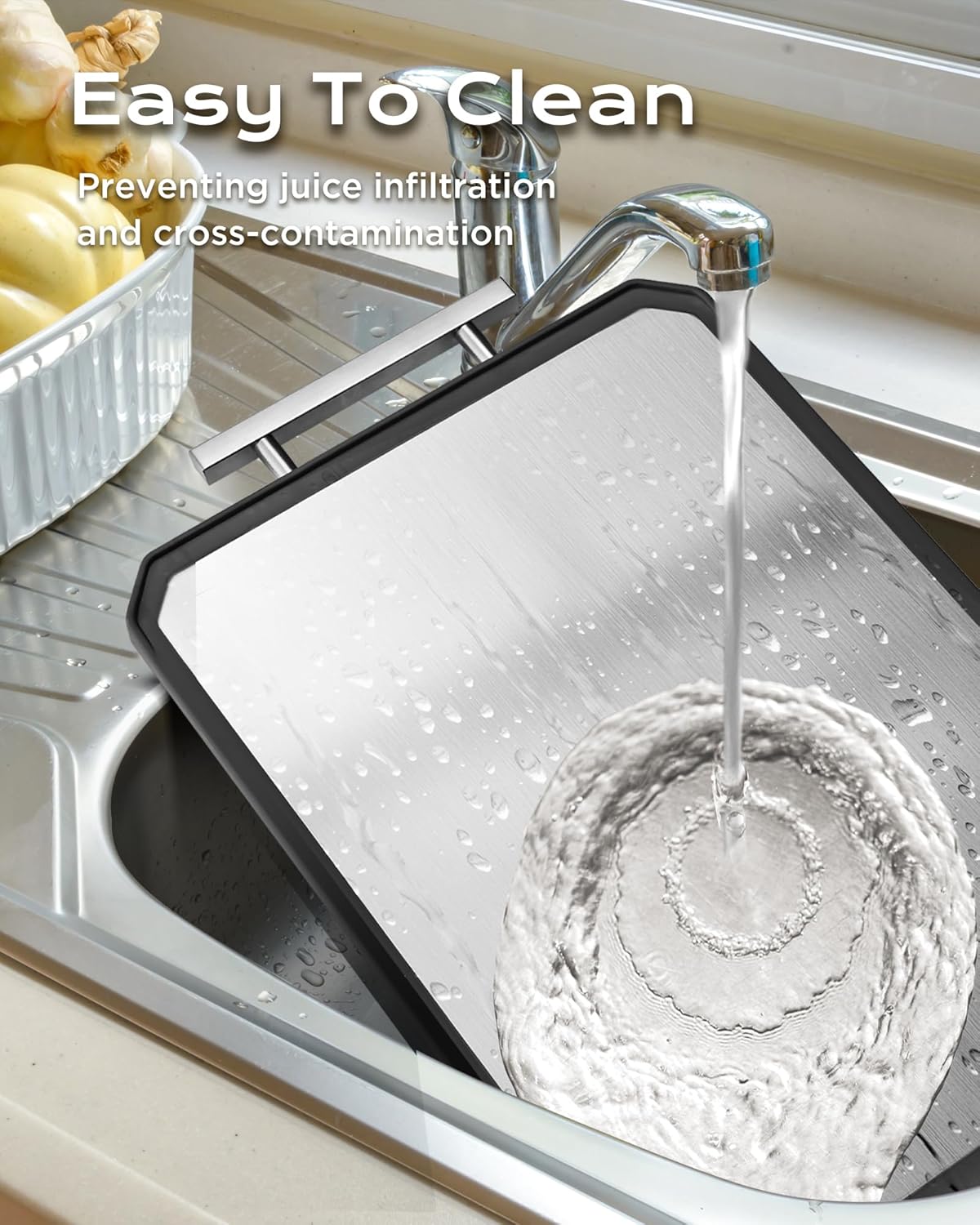 BPA-Free Stainless Steel Cutting Board – Eco-Friendly Wheat Straw Side