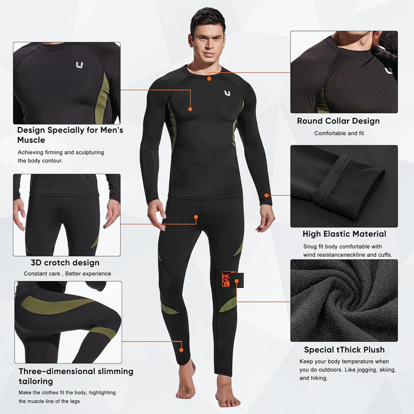 ThermoSkin Fleece-Lined Base Layer Set - Ultra Soft, Stretchy, Breathable - Thermal Underwear Set Readi Gear