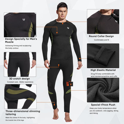 ThermoSkin Fleece-Lined Base Layer Set - Ultra Soft, Stretchy, Breathable - Thermal Underwear Set Readi Gear