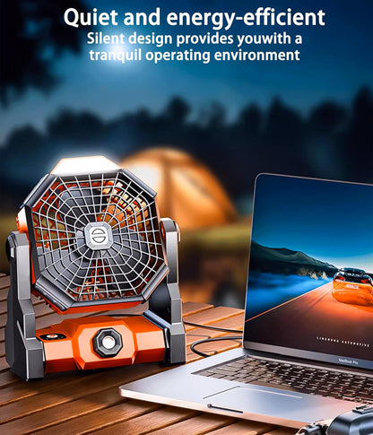 TrailCool Xtreme Rechargeable Camping Fan w/ LED Light & 360° Hook - Camping fan with light Readi Gear