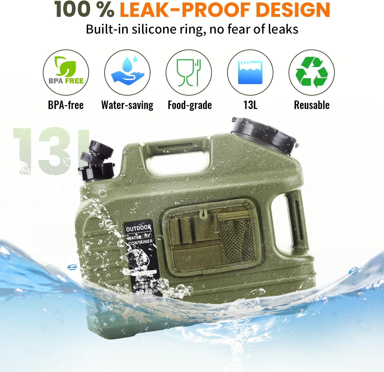 Prepper’s Water Jug – BPA-Free 13L Tank with Spigot & Tool Bag