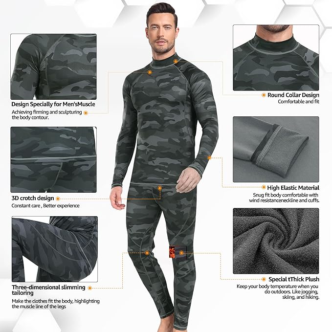 ThermoSkin Fleece-Lined Base Layer Set - Ultra Soft, Stretchy, Breathable - Thermal Underwear Set Readi Gear