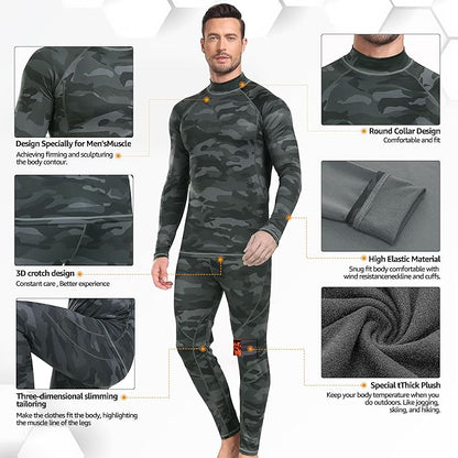 ThermoSkin Fleece-Lined Base Layer Set - Ultra Soft, Stretchy, Breathable - Thermal Underwear Set Readi Gear