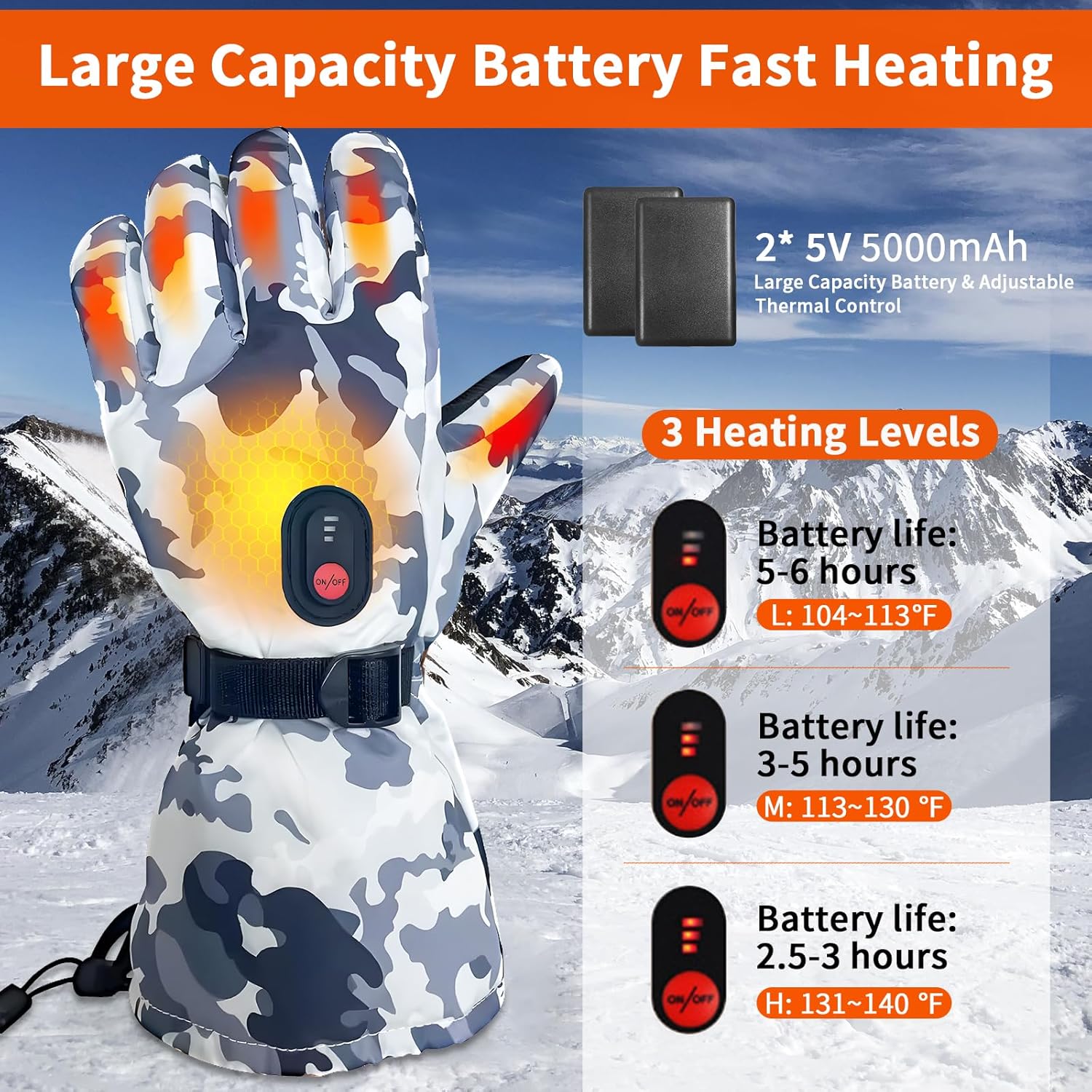 SnowStealth USB Rechargeable Heated Ski/Hunting Gloves - Touchscreen, Waterproof - USB Heated Gloves Readi Gear