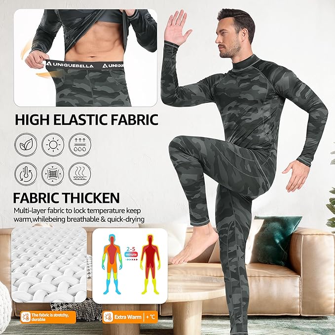 ThermoSkin Fleece-Lined Base Layer Set - Ultra Soft, Stretchy, Breathable - Thermal Underwear Set Readi Gear