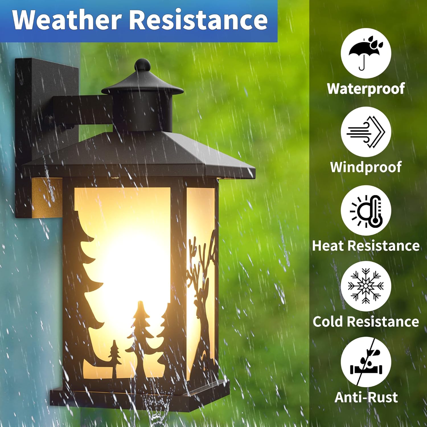 WildLodge Outdoor Porch Light - Deer Design, Motion Sensor, Dusk to Dawn - Rustic deer design porch lights Readi Gear