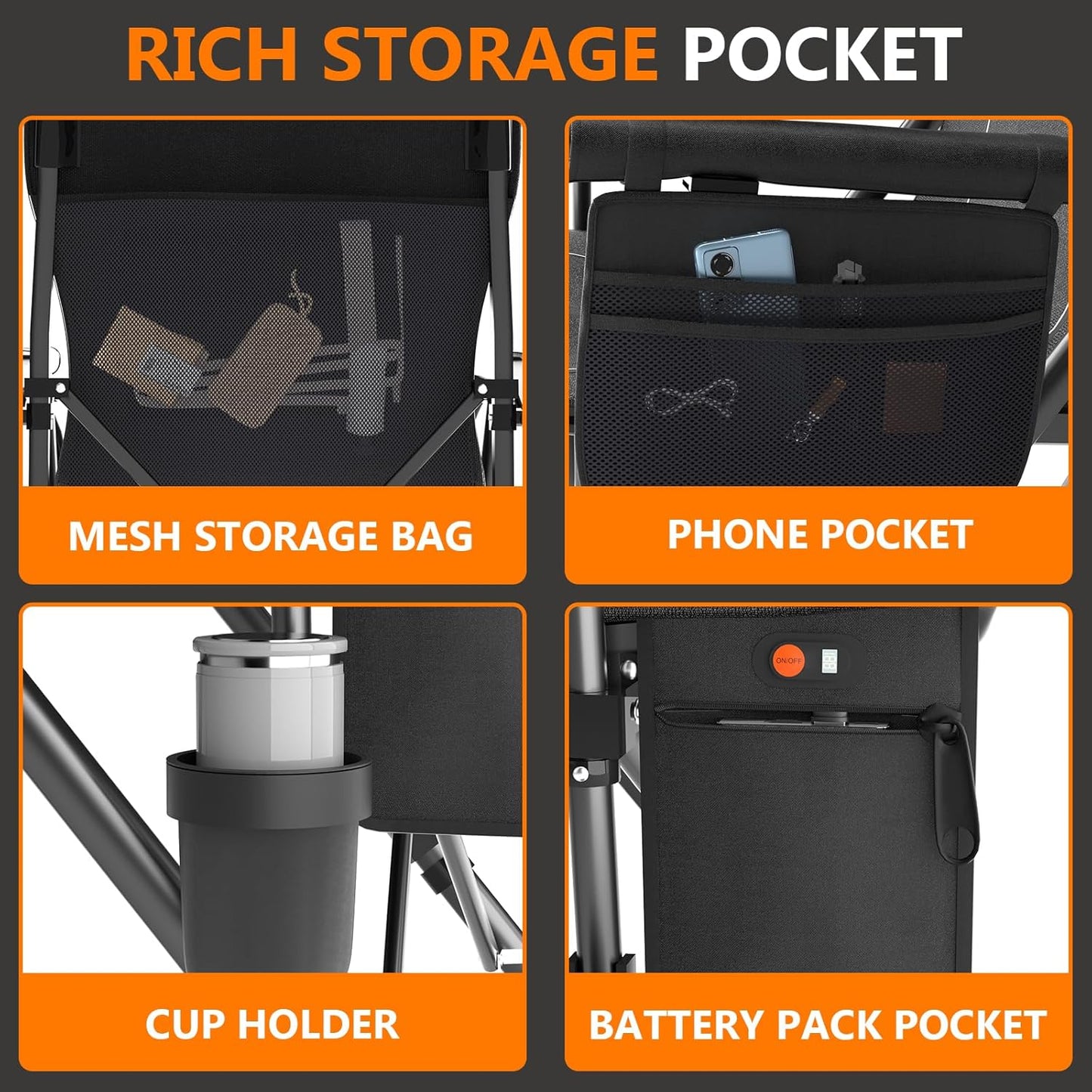 MaxHeat 3-Zone Heated Camping Chair - 20000mAh Battery, 600lb Support - Heated camping chair Readi Gear