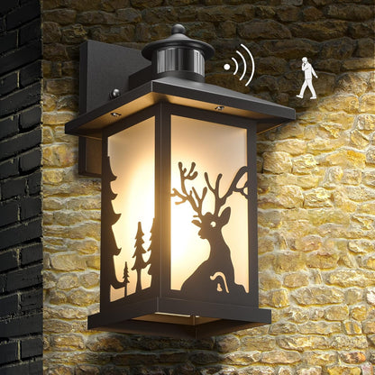 WildLodge Outdoor Porch Light - Deer Design, Motion Sensor, Dusk to Dawn - Rustic deer design porch lights Readi Gear