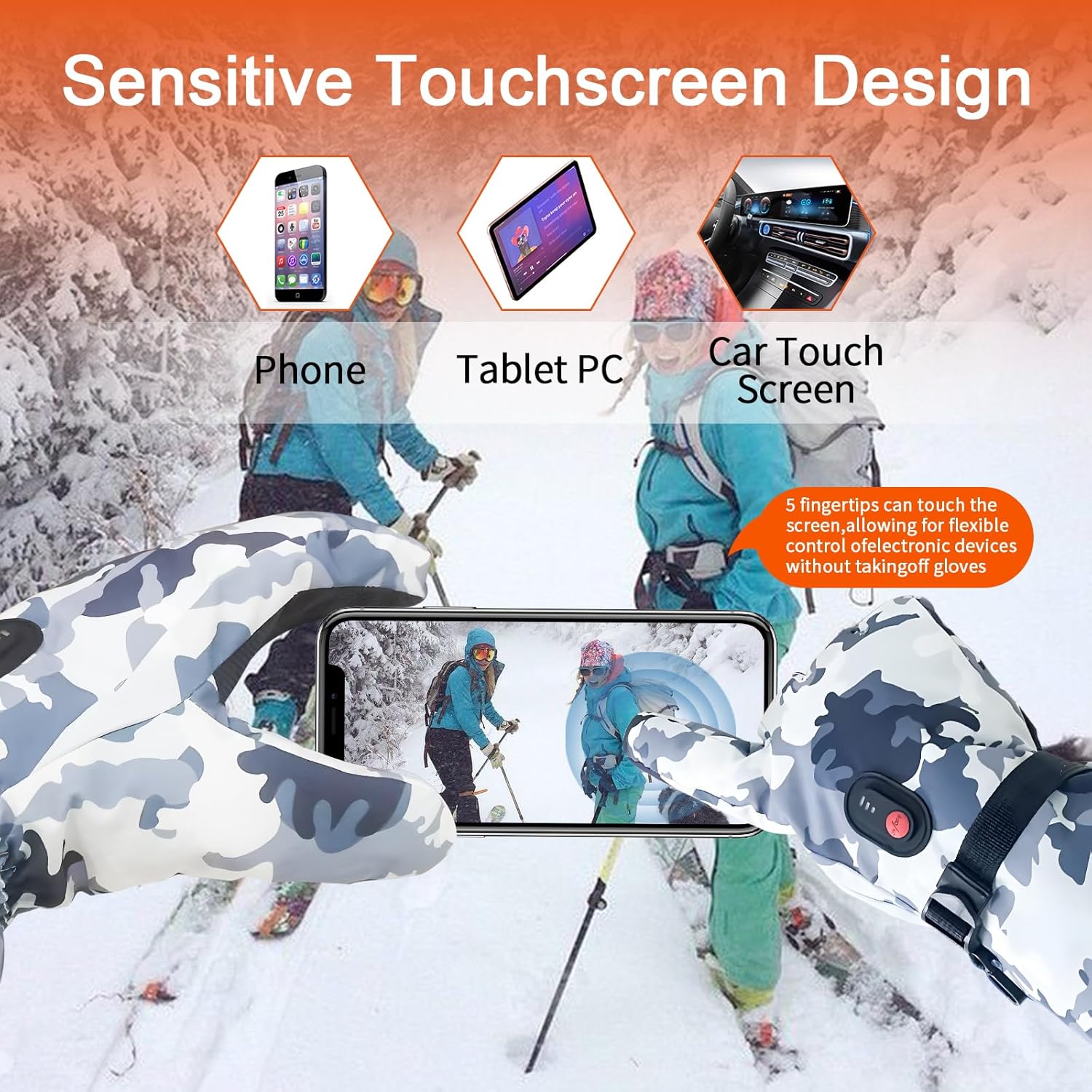SnowStealth USB Rechargeable Heated Ski/Hunting Gloves - Touchscreen, Waterproof - USB Heated Gloves Readi Gear
