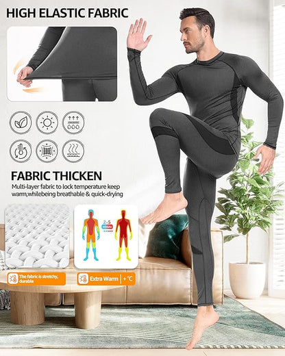 ThermoSkin Fleece-Lined Base Layer Set - Ultra Soft, Stretchy, Breathable - Thermal Underwear Set Readi Gear