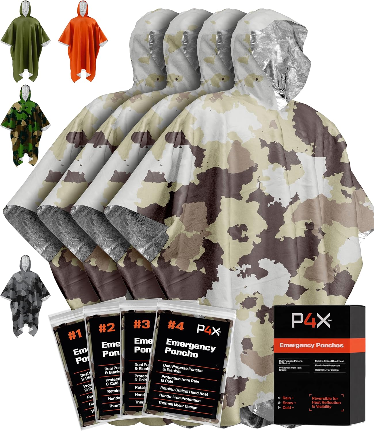 All-Weather Survival Poncho with Mylar Blanket - 4 Pack Emergency Kit - Ponchos Readi Gear
