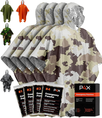 All-Weather Survival Poncho with Mylar Blanket - 4 Pack Emergency Kit - Ponchos Readi Gear