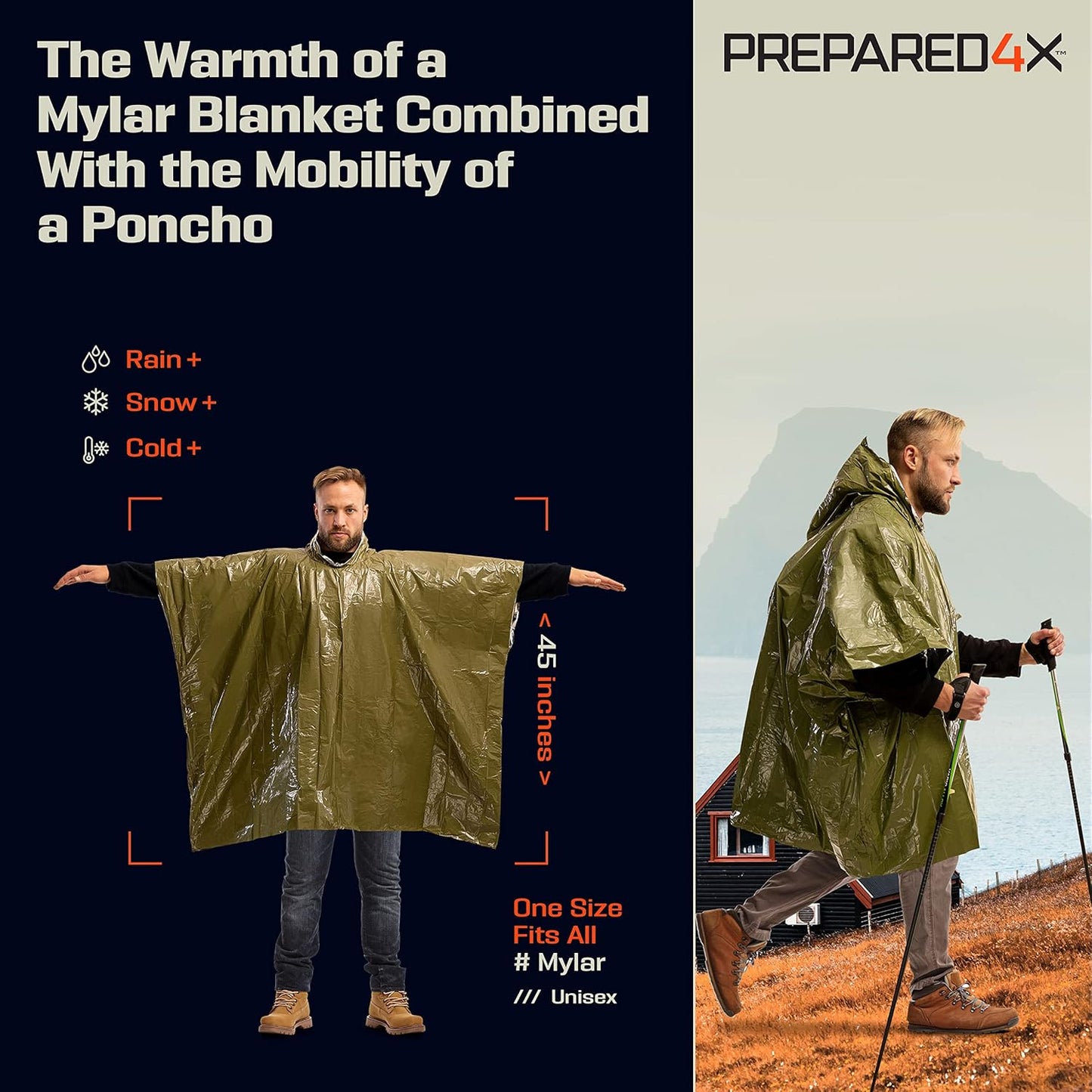 All-Weather Survival Poncho with Mylar Blanket - 4 Pack Emergency Kit - Ponchos Readi Gear