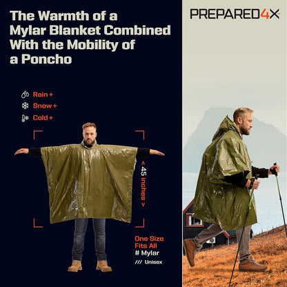 All-Weather Survival Poncho with Mylar Blanket - 4 Pack Emergency Kit - Ponchos Readi Gear