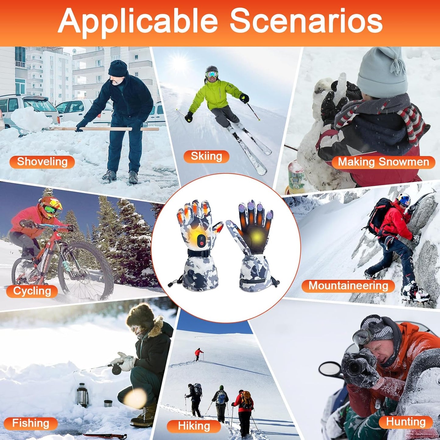 SnowStealth USB Rechargeable Heated Ski/Hunting Gloves - Touchscreen, Waterproof - USB Heated Gloves Readi Gear