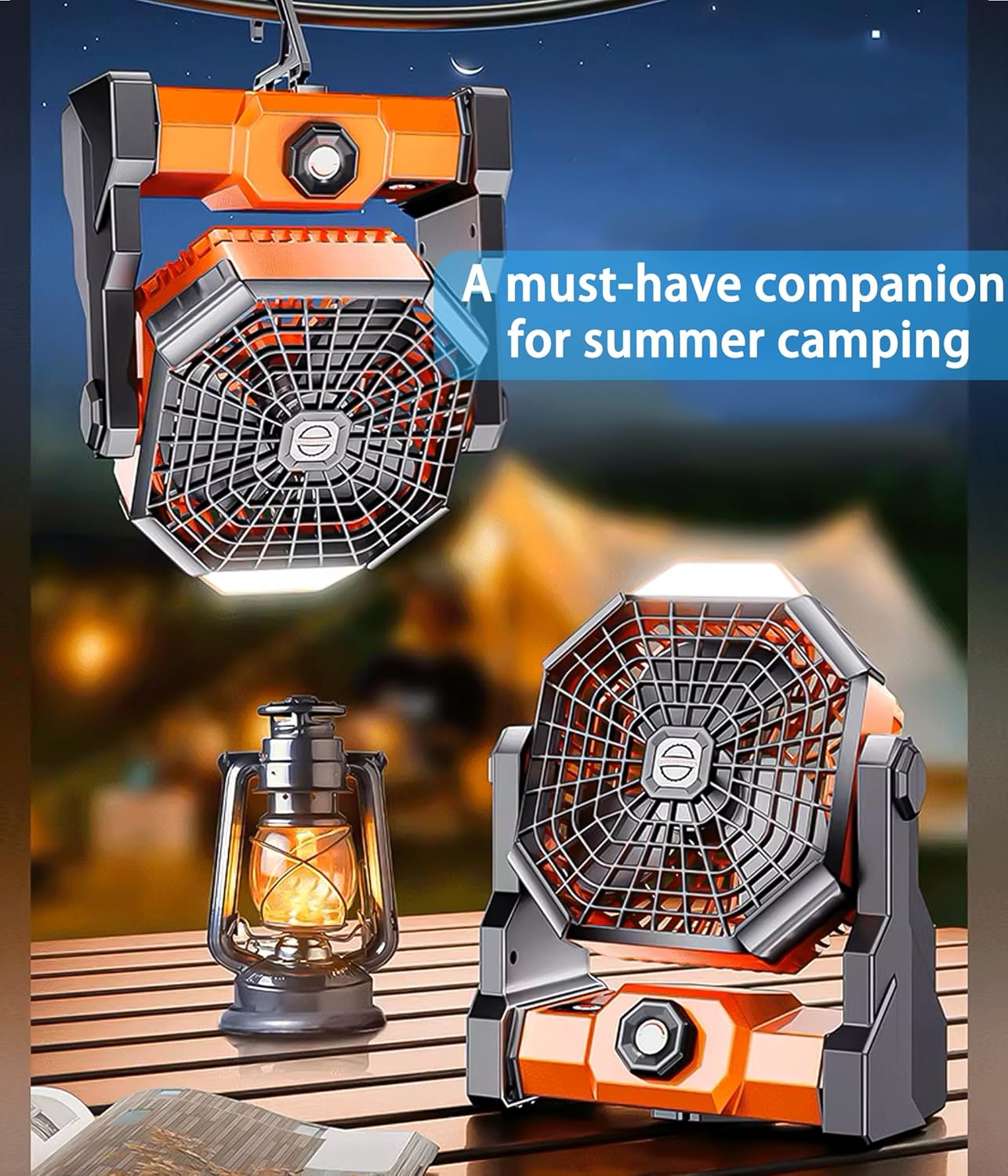 TrailCool Xtreme Rechargeable Camping Fan w/ LED Light & 360° Hook - Camping fan with light Readi Gear