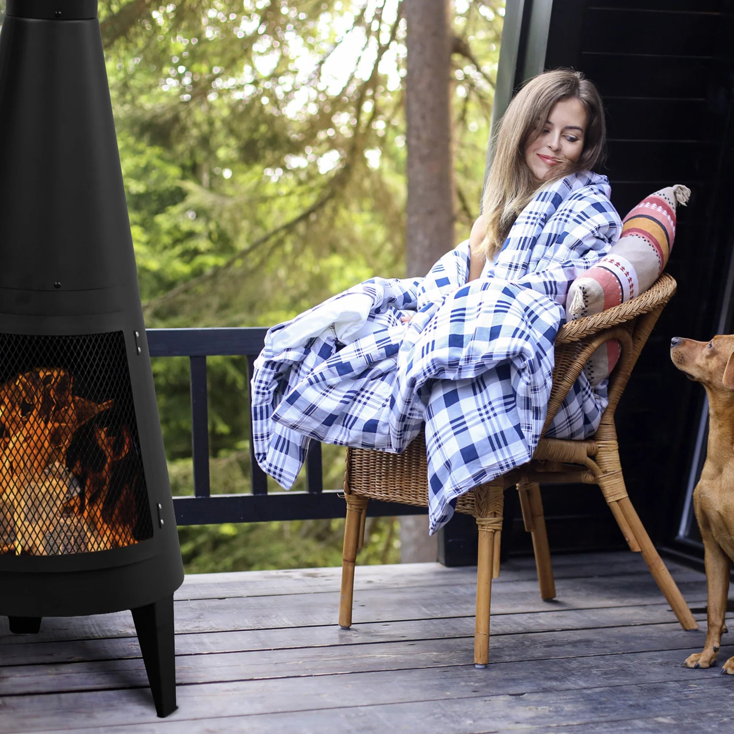 FireFlow Mesh Chiminea - Modern Wood-Burning Outdoor Fireplace - Outdoor chiminea Readi Gear