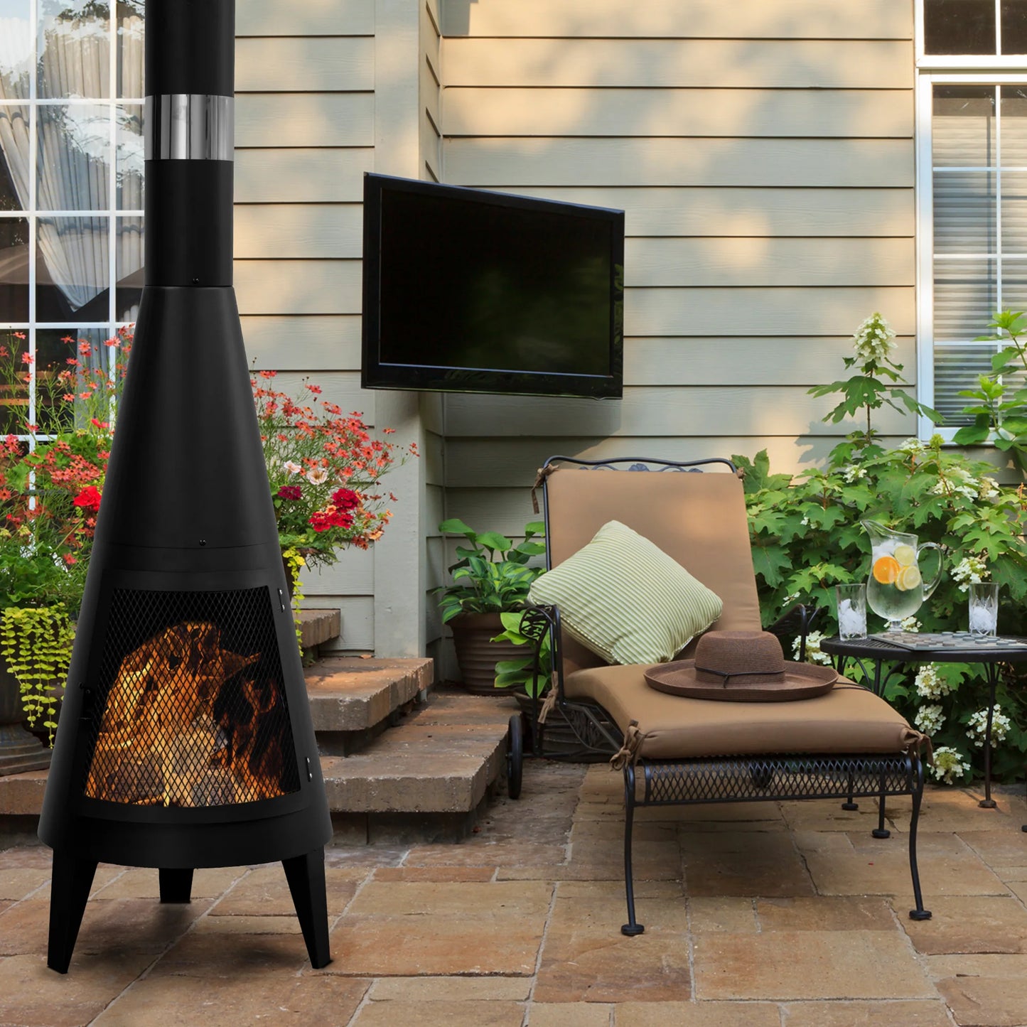 FireFlow Mesh Chiminea - Modern Wood-Burning Outdoor Fireplace - Outdoor chiminea Readi Gear