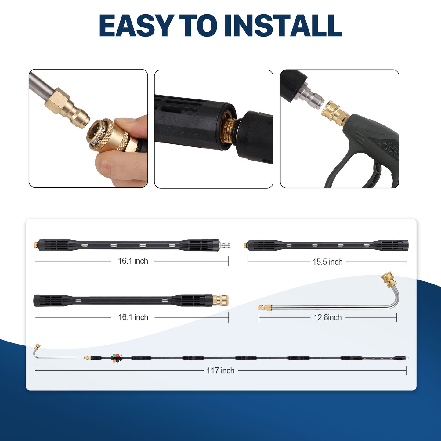 Roof & Gutter Pressure Washer Wand | Long Reach + Quick Connect