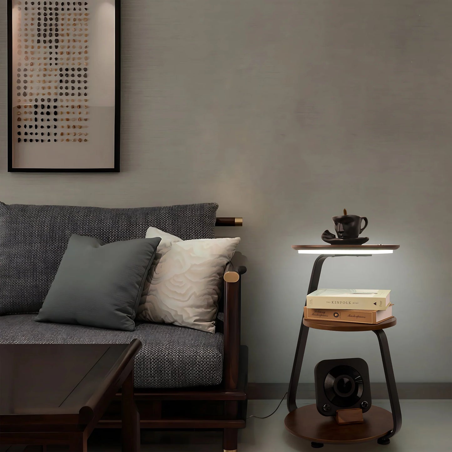 SmartGlow Nightstand: Dimmable LED Nightlight & Wireless Device Charger - Nightstand with light and charger Readi Gear