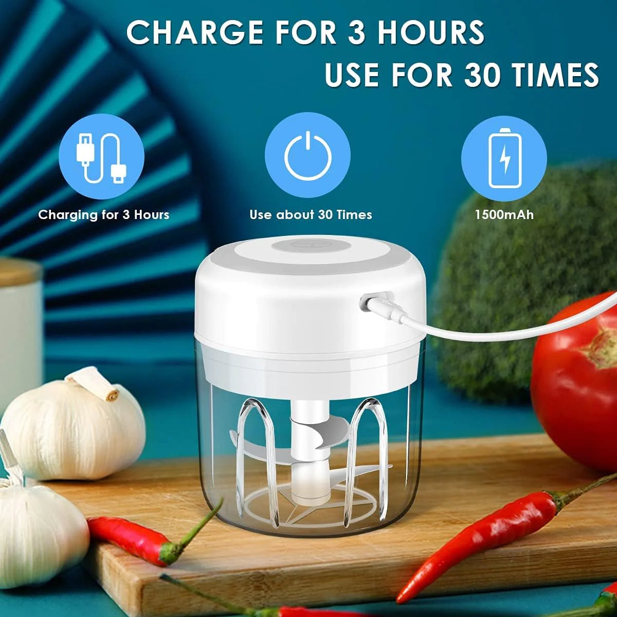 QuickChop Portable Electric Food Processor - USB Rechargeable, BPA Free - Electric Food Processor Readi Gear