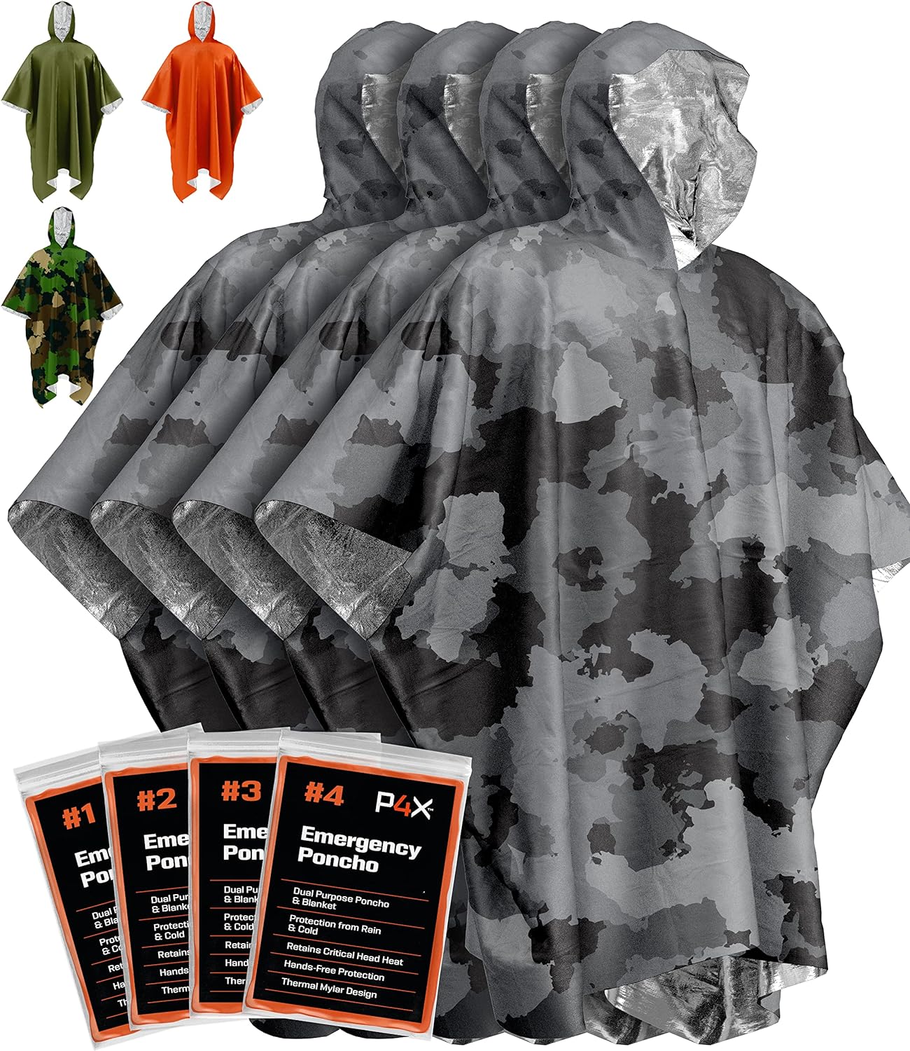 All-Weather Survival Poncho with Mylar Blanket - 4 Pack Emergency Kit - Ponchos Readi Gear