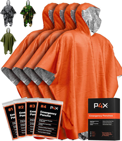 All-Weather Survival Poncho with Mylar Blanket - 4 Pack Emergency Kit - Ponchos Readi Gear