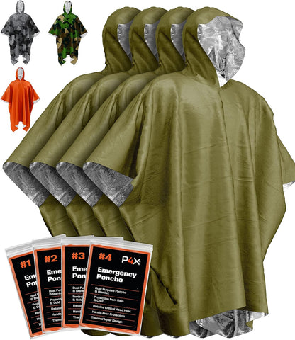 All-Weather Survival Poncho with Mylar Blanket - 4 Pack Emergency Kit - Ponchos Readi Gear