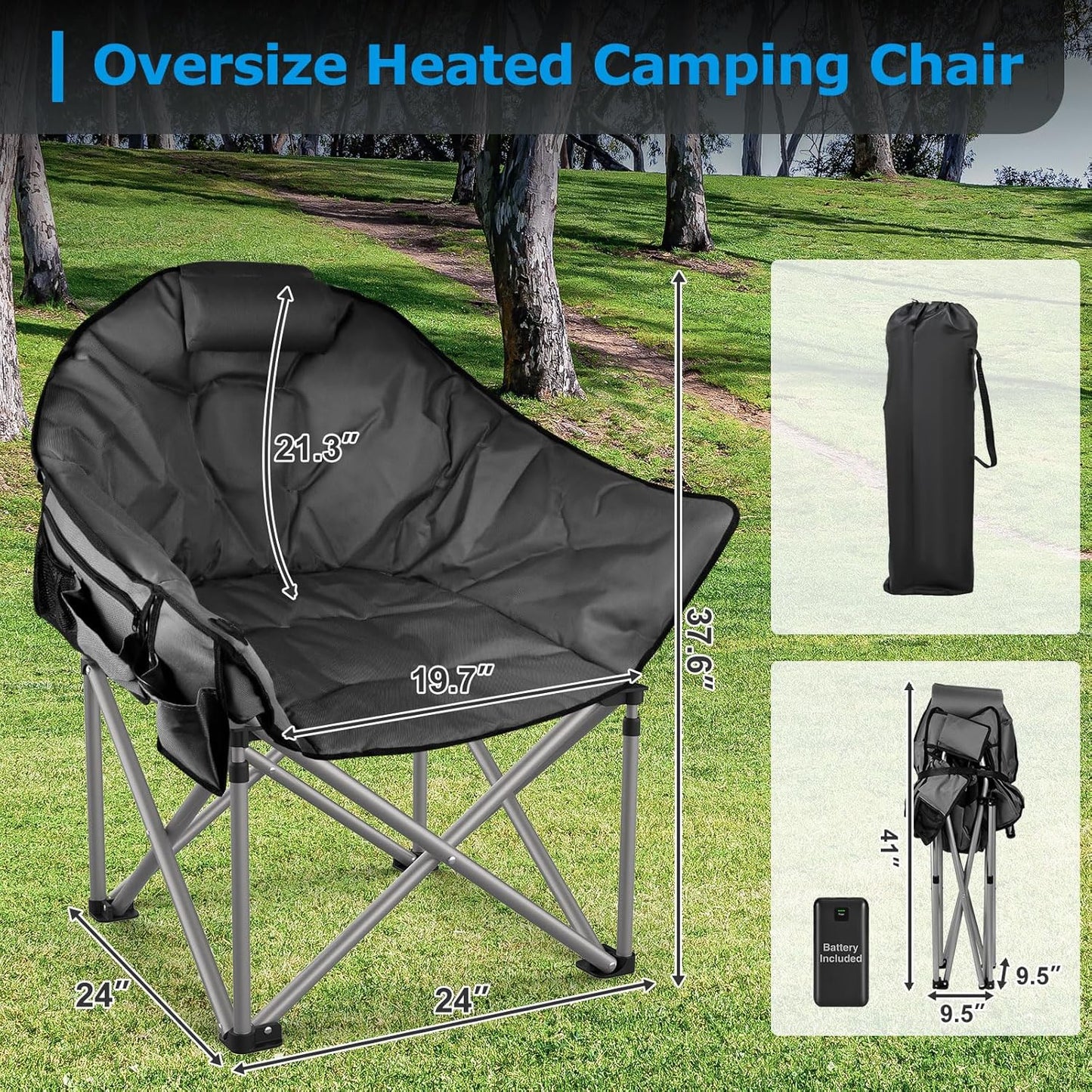 CozyPro Heated Camping Chair with Power Bank - Oversized, Foldable & 3 Heat Settings - Heated camping chair Readi Gear
