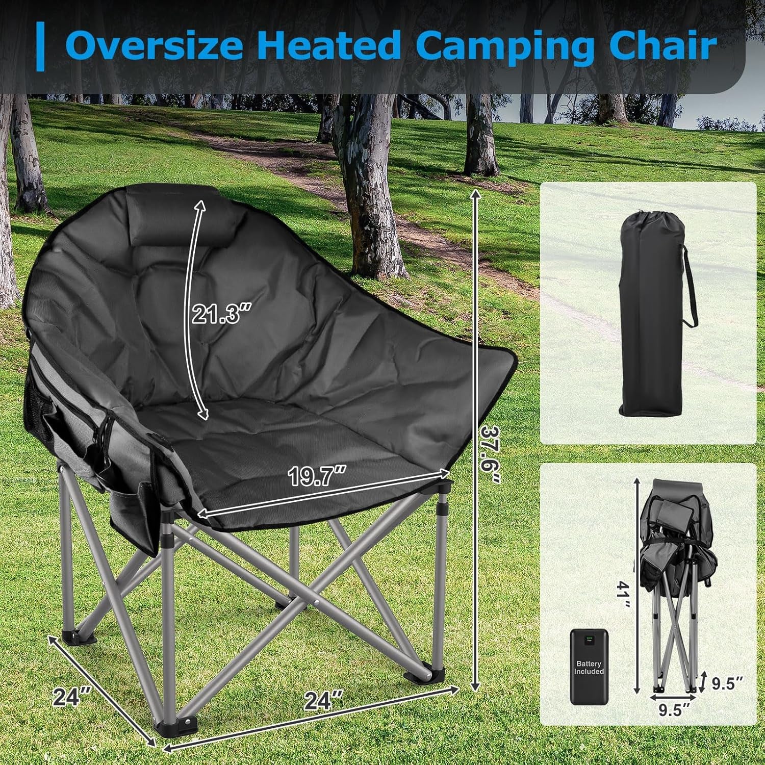 CozyPro Heated Camping Chair with Power Bank - Oversized, Foldable & 3 Heat Settings - Heated camping chair Readi Gear