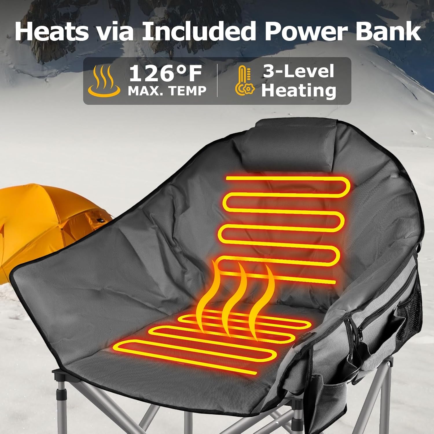 CozyPro Heated Camping Chair with Power Bank - Oversized, Foldable & 3 Heat Settings - Heated camping chair Readi Gear