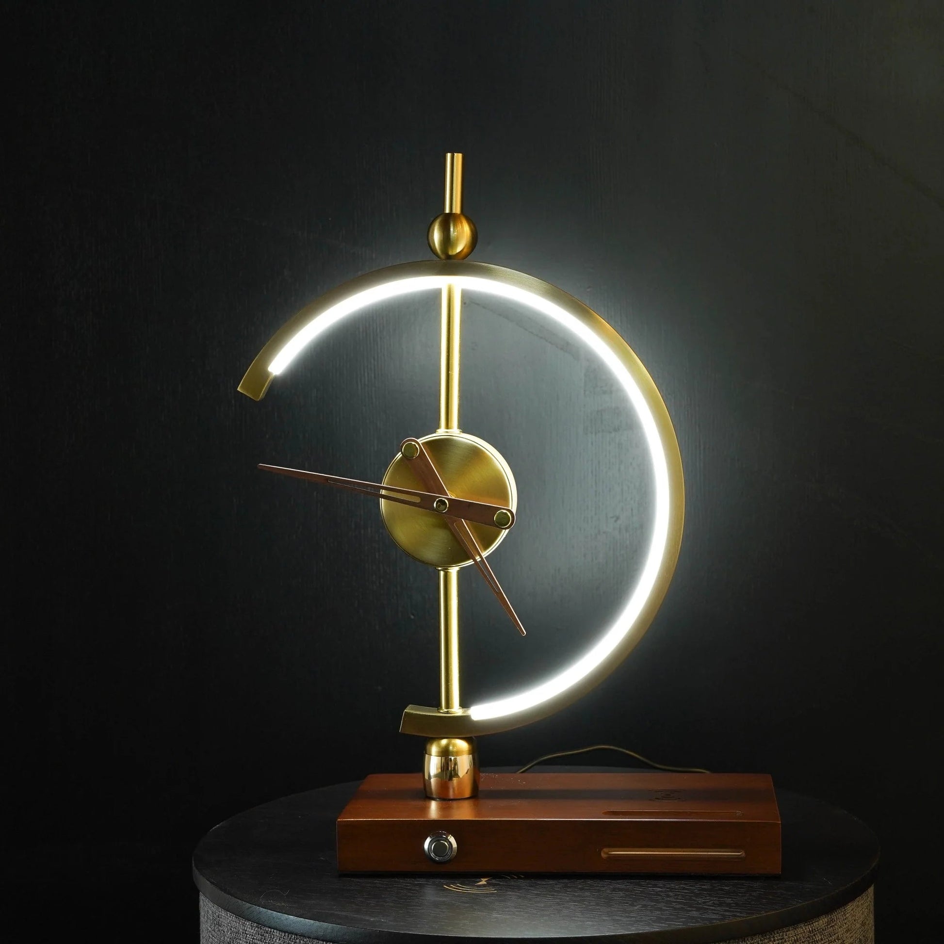 GoldenArc Desk Clock & Lamp – Modern Brass with Wireless Charger & USB - Readi Gear