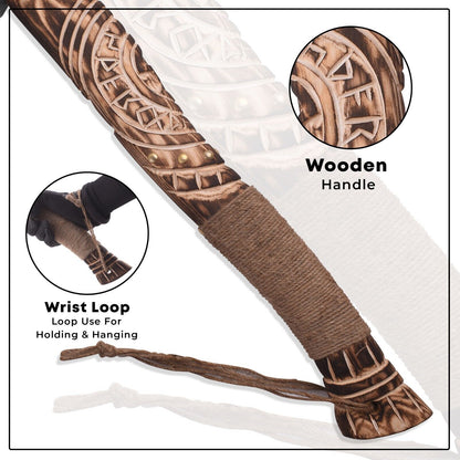 Handmade Carbon Steel Viking Axe – Carved Ashwood Handle & Leather Sheath - Viking Axe Readi Gear