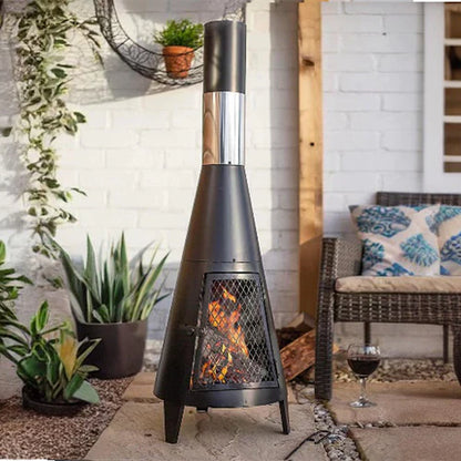 FireFlow Mesh Chiminea - Modern Wood-Burning Outdoor Fireplace - Outdoor chiminea Readi Gear