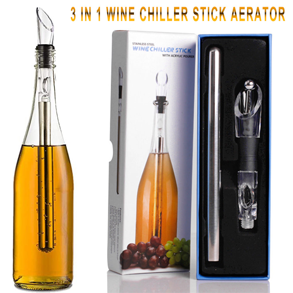 Stainless Steel Wine Chiller Stick: 3-in-1 Cooling Rod, Aerator & Stopper - Wine Chillers & Accessories Readi Gear