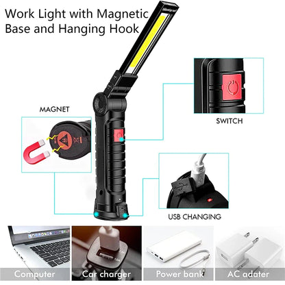 360° Rotating LED Work Light with 5 Modes, Hook and Magnetic Base - Work Light Readi Gear