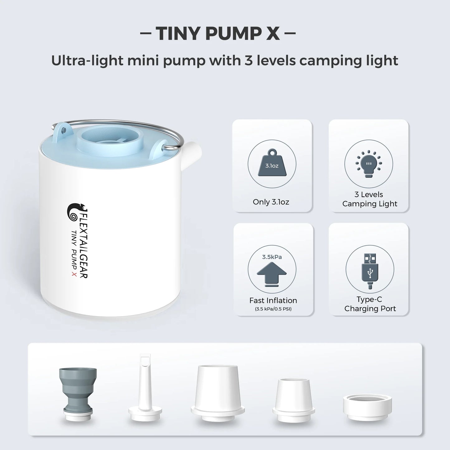 Ultra-Compact Air Pump & Camping Light, USB Rechargeable - Mini air pump Readi Gear