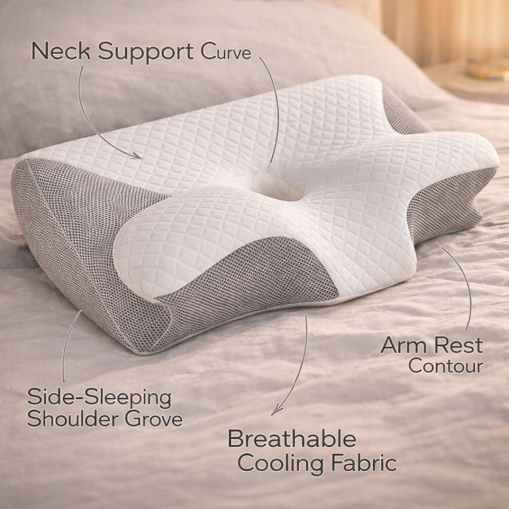 OrthoSleep Memory Foam Neck Pillow – Cervical Support for Pain Relief