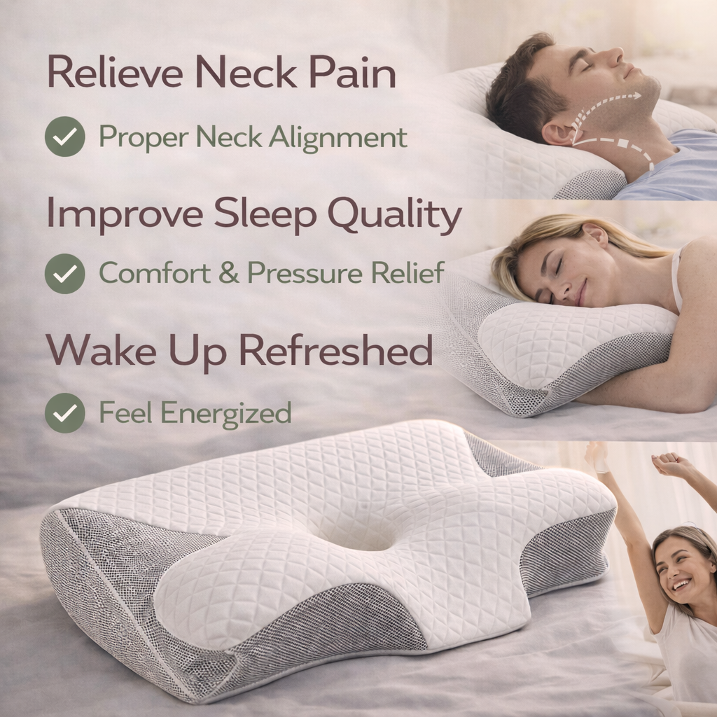 OrthoSleep Memory Foam Neck Pillow – Cervical Support for Pain Relief