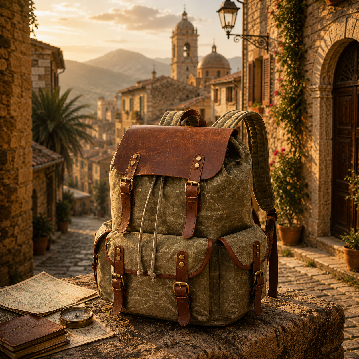 CanyonRidge Waxed Canvas Backpack - Vintage Leather Rucksack