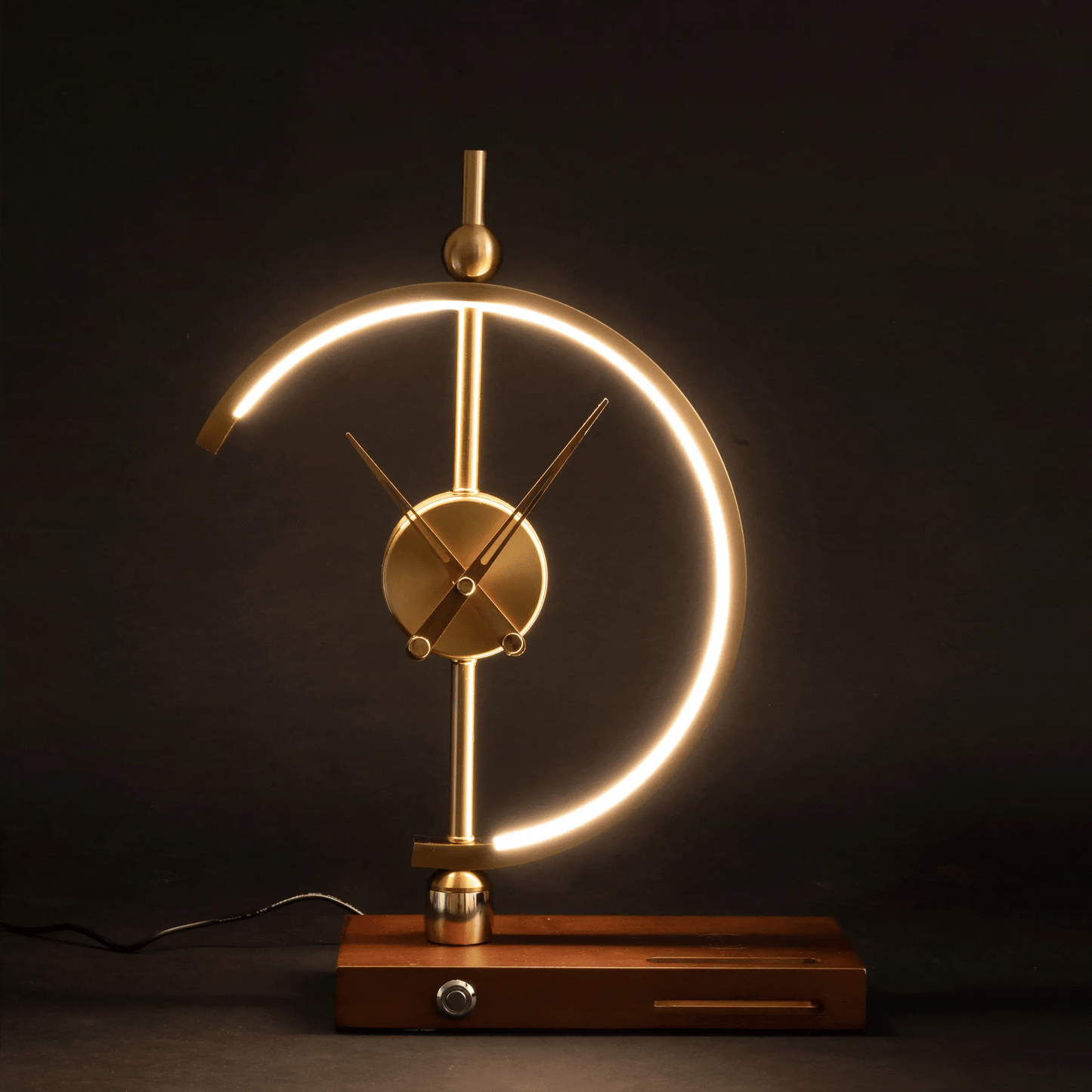 GoldenArc Desk Clock & Lamp – Modern Brass with Wireless Charger & USB - Readi Gear
