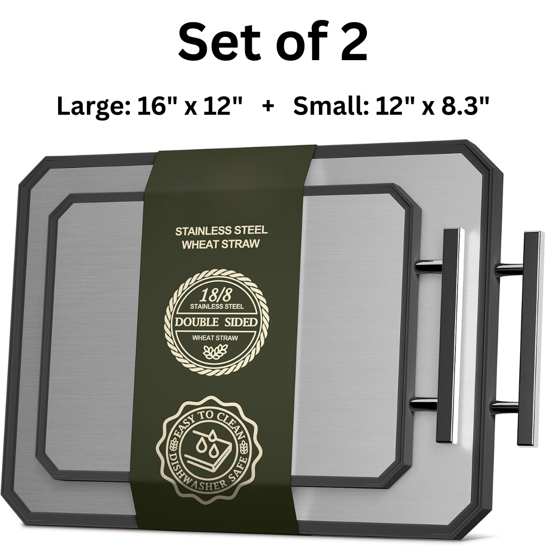 BPA-Free Stainless Steel Cutting Board – Eco-Friendly Wheat Straw Side