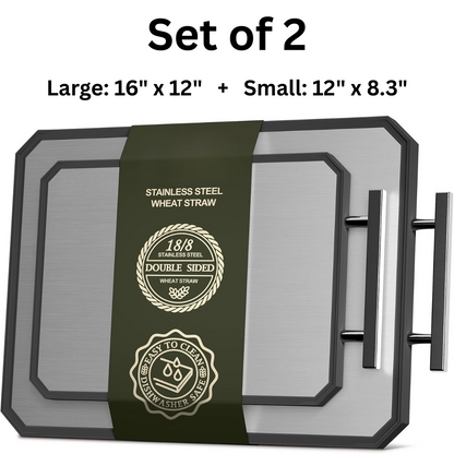 BPA-Free Stainless Steel Cutting Board – Eco-Friendly Wheat Straw Side