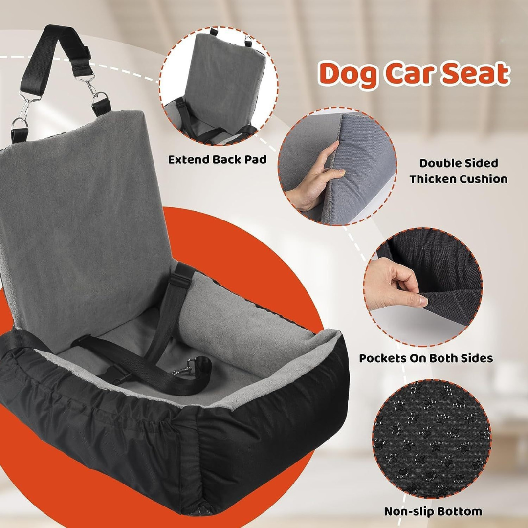 PawPal washable dog car seat - features extend back pad, double-sided thick cushion, pockets on both sides, non-slip bottom