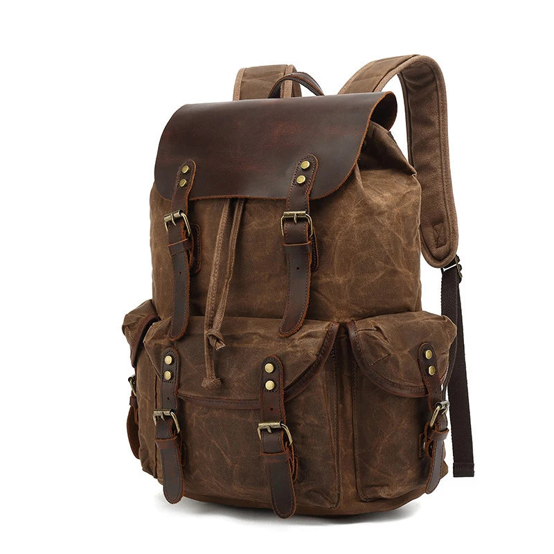 CanyonRidge Waxed Canvas Backpack - Classic Leather Rucksack - Vintage wax canvas backpack Readi Gear