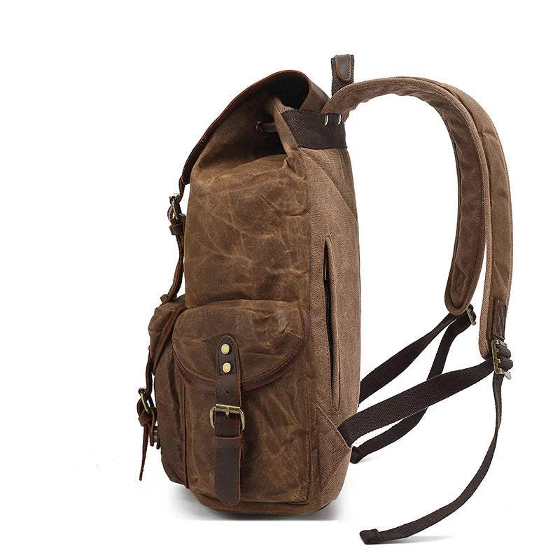CanyonRidge Waxed Canvas Backpack - Classic Leather Rucksack - Vintage wax canvas backpack Readi Gear