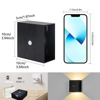 Motion Activated Wall Sconce – Battery Powered, USB Charging, Dimmable - 2 Pack