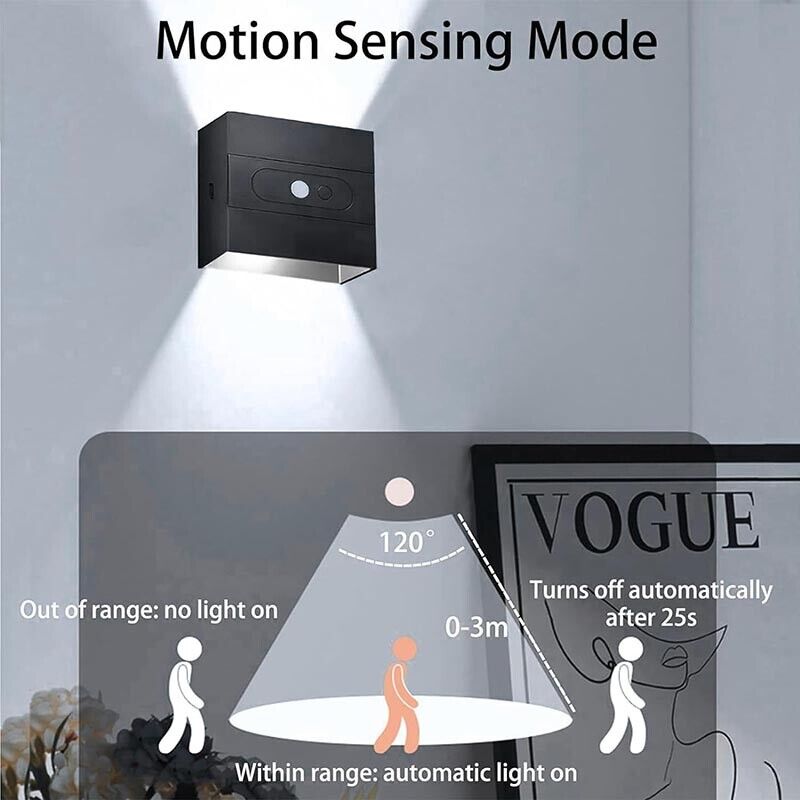 Motion Activated Wall Sconce – Battery Powered, USB Charging, Dimmable - 2 Pack