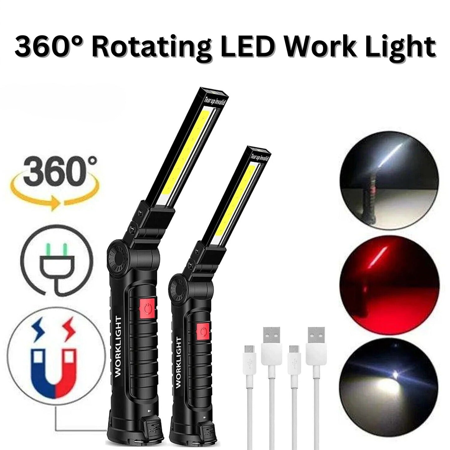 360° Rotating LED Work Light with 5 Modes, Hook and Magnetic Base - Work Light Readi Gear