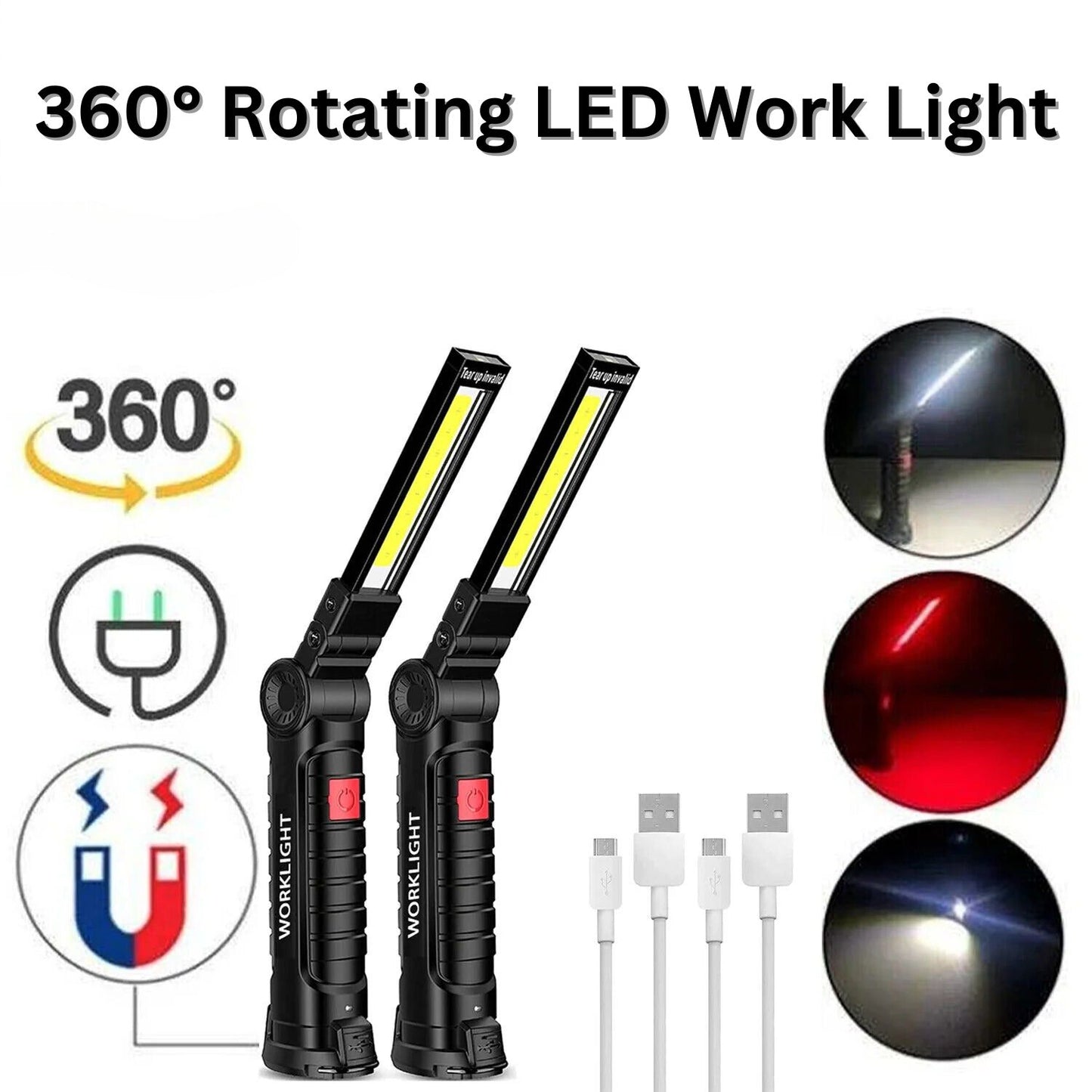 360° Rotating LED Work Light with 5 Modes, Hook and Magnetic Base - Work Light Readi Gear